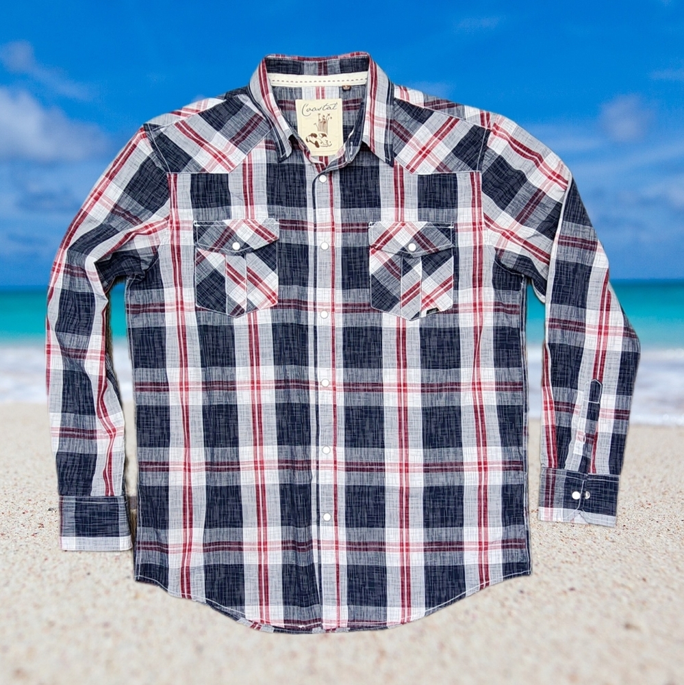 Coastal Brand Men's Button-up Longsleeve Plaid Snap Shirt Size Large